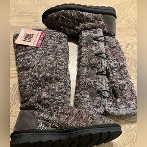 MUK LUKS Felicity Knit Knee High Faux Fur Lined Gray Boots Women's size 9 NWT